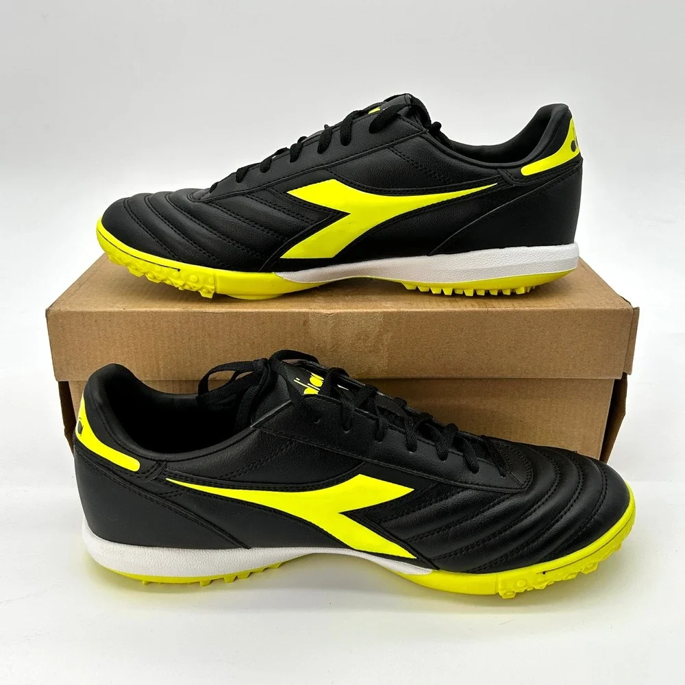 Diadora Brasil R TFR Mens Size 11.5 Turf Soccer Cleats Black Fluo Yellow NEW